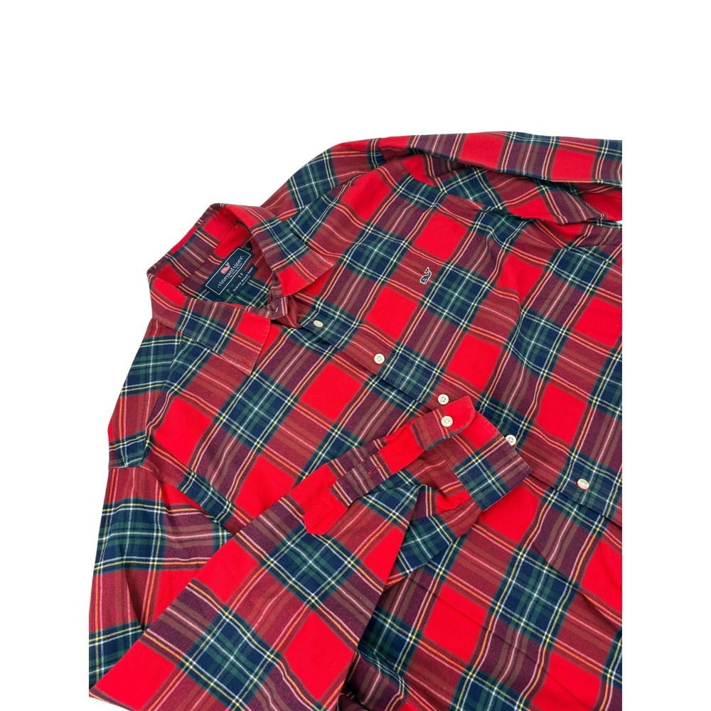Vineyard Vines Slim Fit Whale Shirt Plaid Long Sleeve Button Down Men's XXL Red